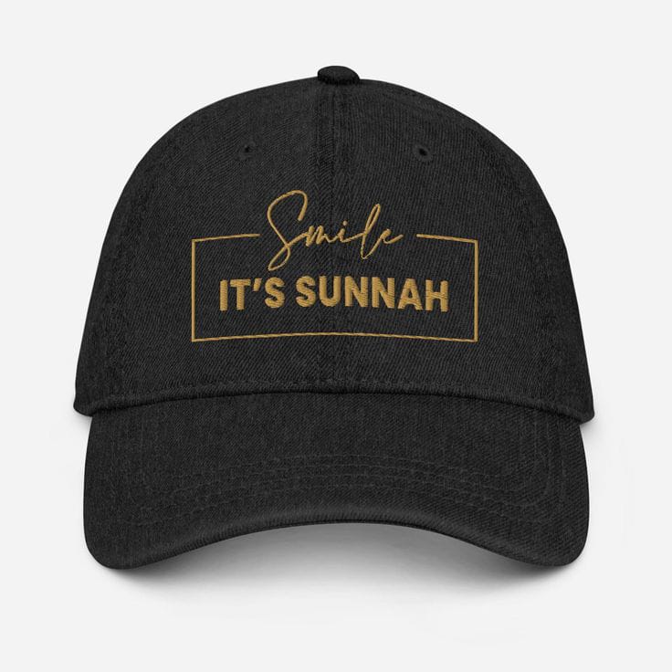 “Smile It’s Sunnah” Embroidered Black Baseball Cap – Adjustable Islamic Hat