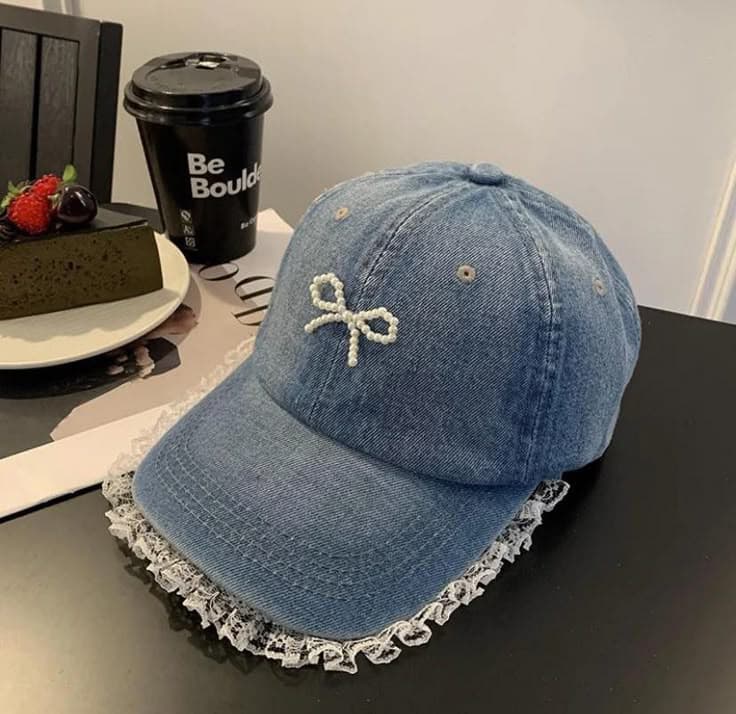 Stylish Denim Bow Embroidery Cap for Women & Girls